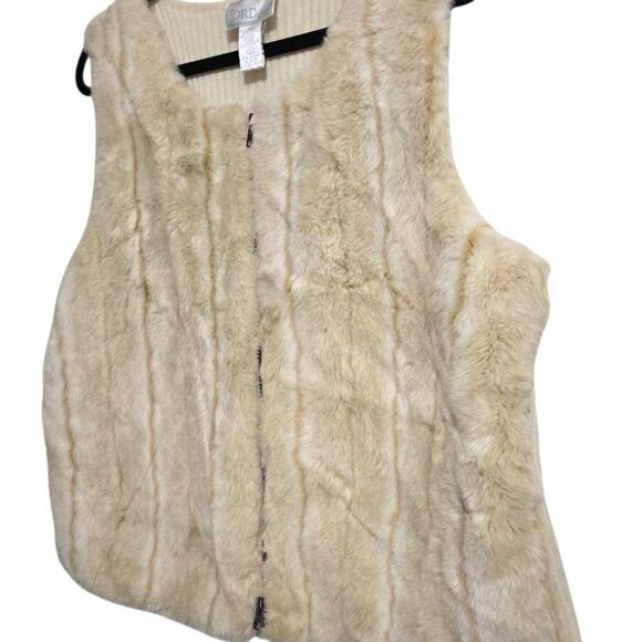Jordan Faux Fur Zip Front Vest Women’s Large Beige with Cream Collar - Picture 5 of 7